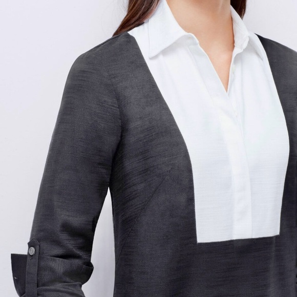 Ann Taylor MIDI Dress Black & White Adjustable Long Sleeve Shirt  Bib Collar XS - Picture 3 of 12